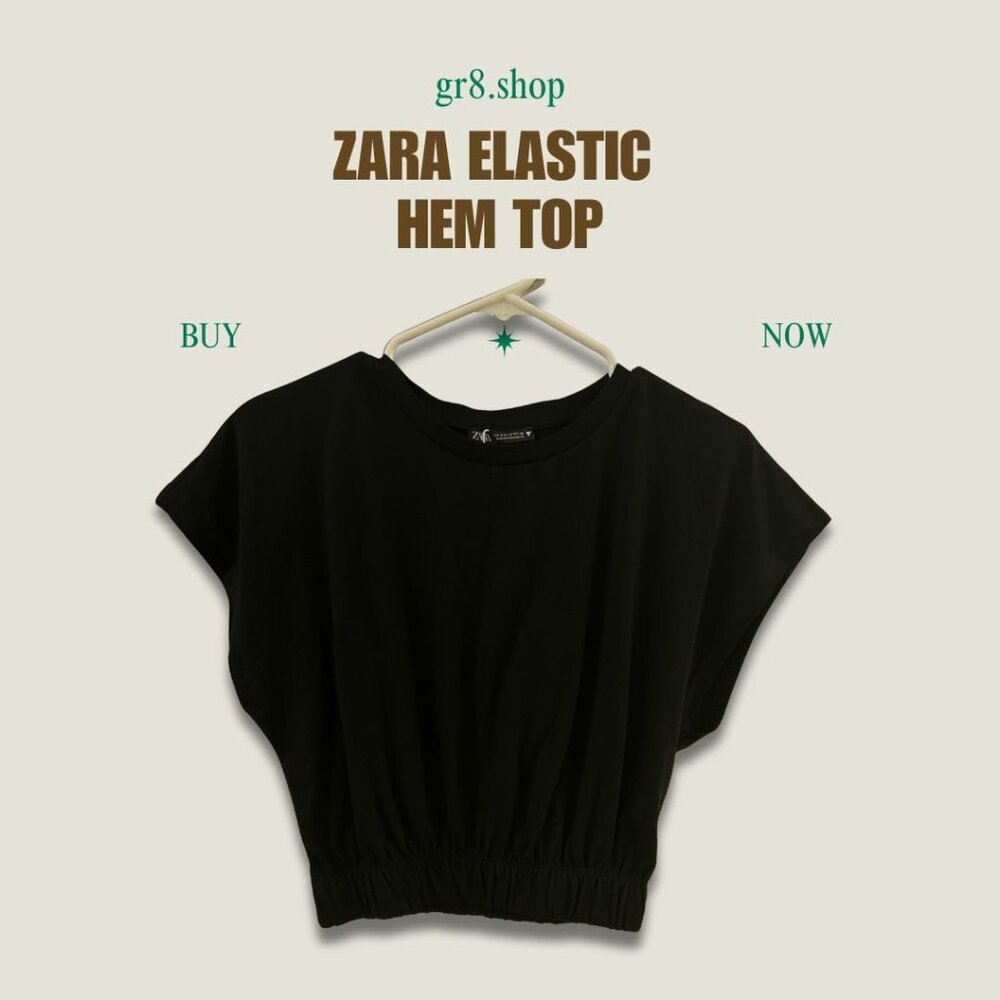 Zara Elastic Hem Crop Top Black Lightweight Casual Womens S